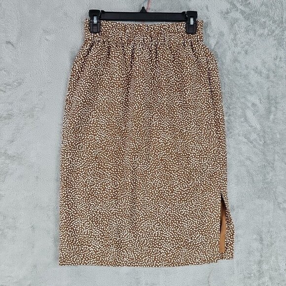 J. Crew Skirt Womens Size XXS Brown Polka Dot Side Slit Elastic Waist Lined NWT - Picture 1 of 7